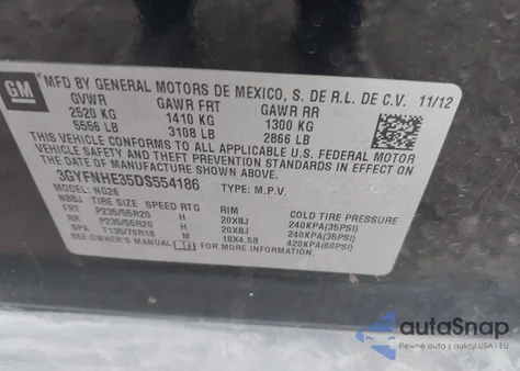 2013 Cadillac Srx Performance Collection из США, поврежденный, VIN 3GYFNHE35DS554186